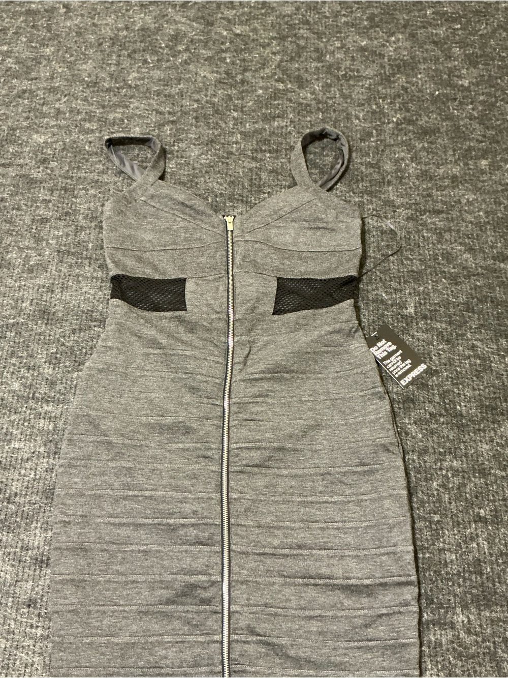 Express Grey Midi Bodycon Dress with Black Mesh Insets